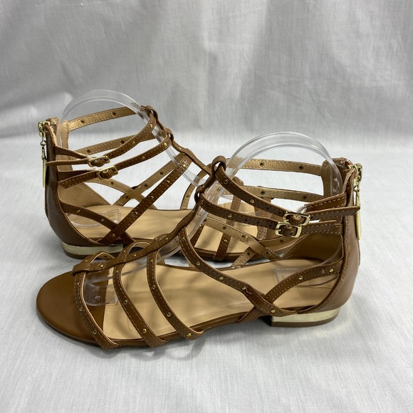 New York & Company Shoes - NY & CO Brown & Gold Zip Up Back Sandals Size 8